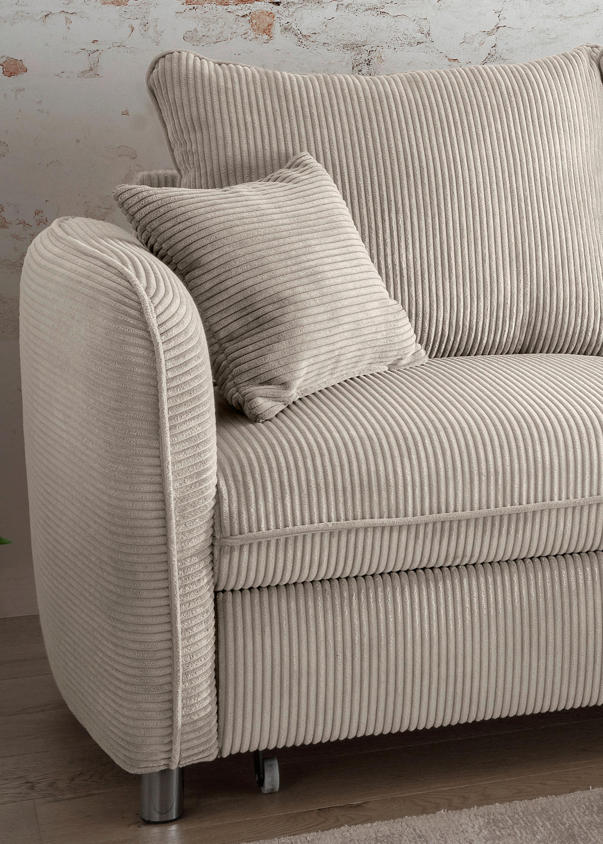 ECKSCHLAFSOFA in Cord Beige  - Chromfarben/Beige, Modern, Textil/Metall (254/160cm) - Livetastic