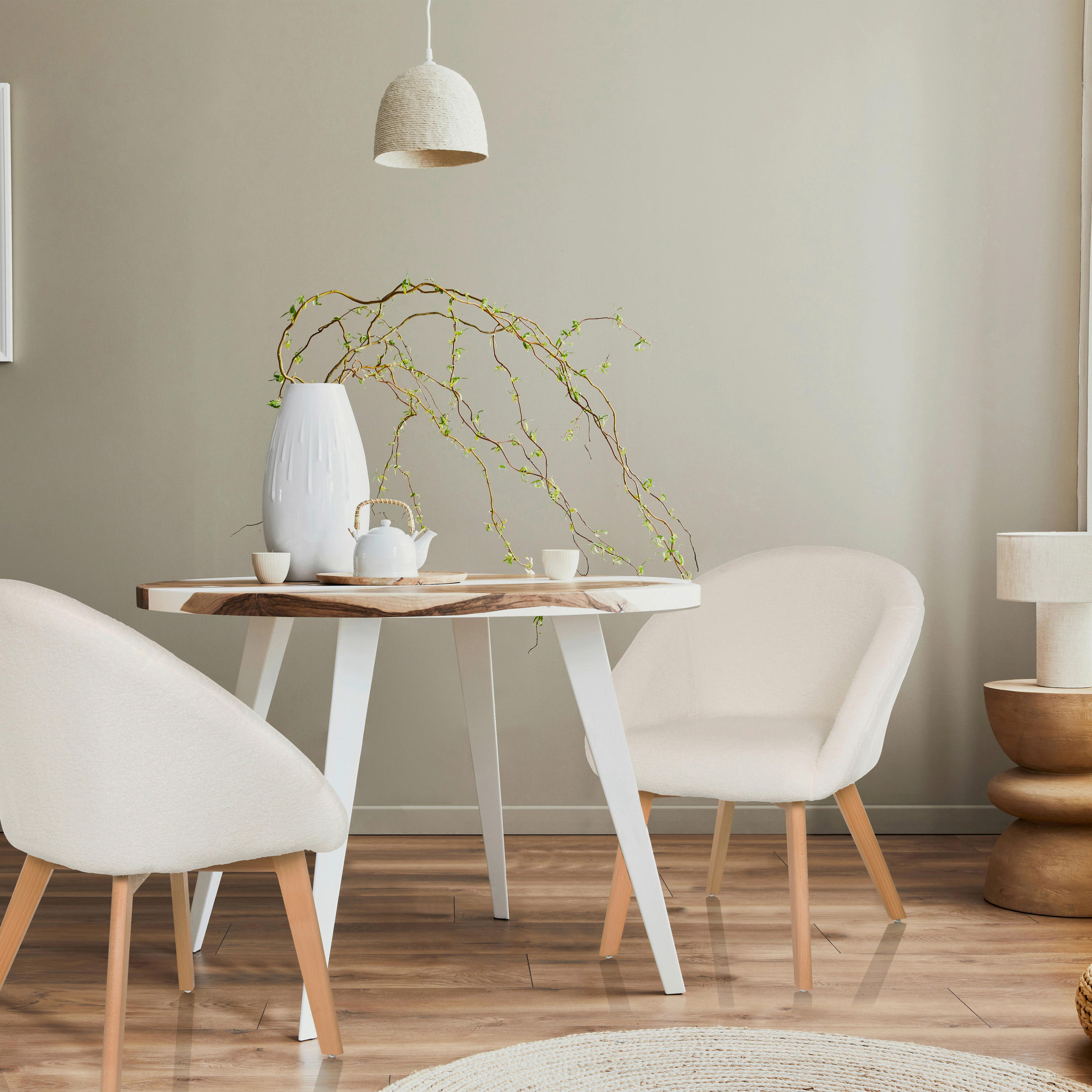 ARMLEHNSTUHL  in Bouclé  - Buchefarben/Weiß, MODERN, Holz/Textil (68/85/62cm) - MID.YOU