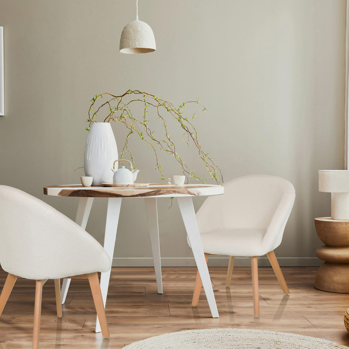 ARMLEHNSTUHL  in Bouclé  - Buchefarben/Weiß, MODERN, Holz/Textil (68/85/62cm) - MID.YOU