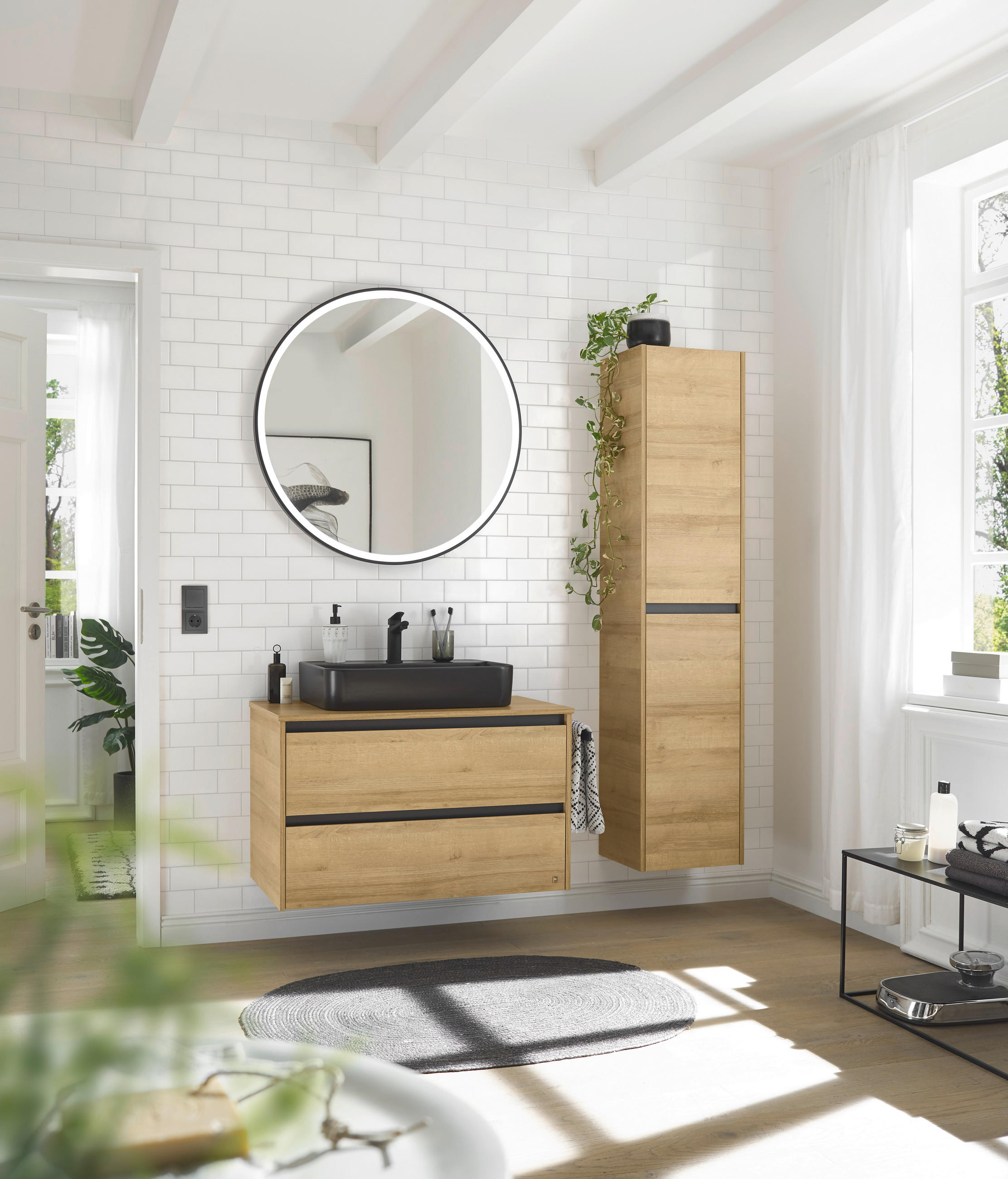 BADEZIMMER 3-teilig  in 91 cm  - Eichefarben/Schwarz, Design, Keramik/Holzwerkstoff (91cm) - Musterring