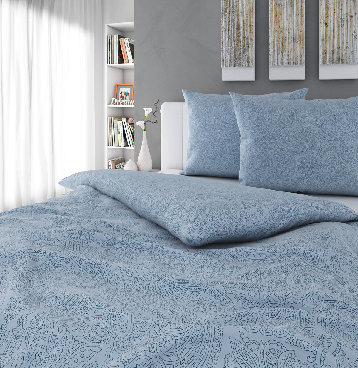 POSTELJNINA DEPHNE 200/200 cm saten modra  - modra, Konvencionalno, tekstil (200/200cm) - Bio:Vio