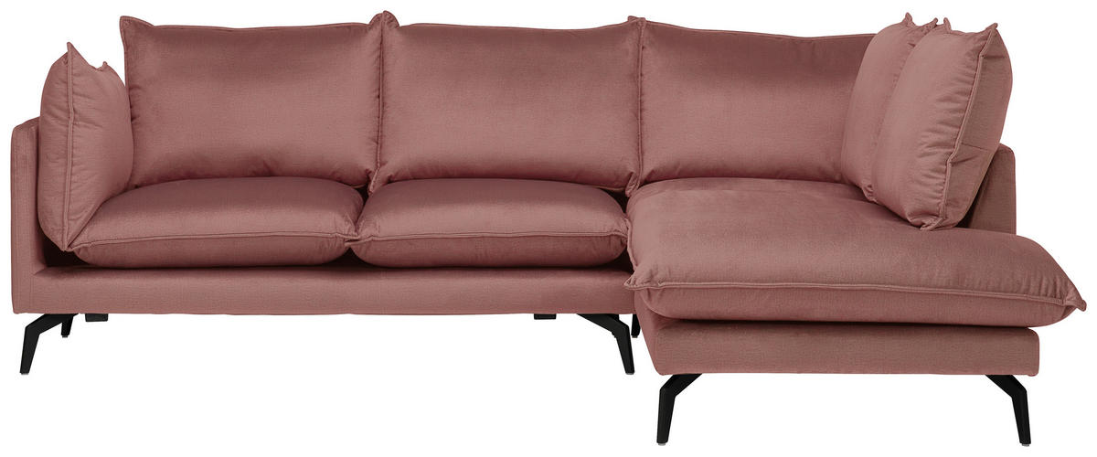 ECKSOFA in Samt Altrosa  - Schwarz/Altrosa, Design, Textil/Metall (241/200cm) - Carryhome