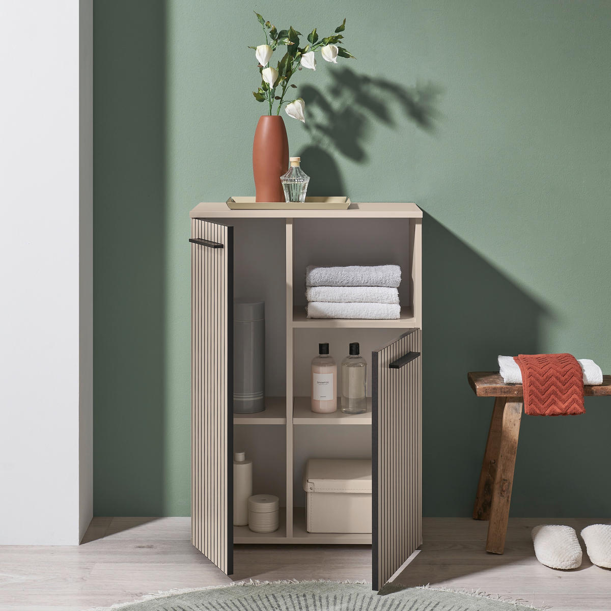 MIDISCHRANK 60/89/30 cm  - Kaschmir/Schwarz, Trend, Holzwerkstoff/Kunststoff (60/89/30cm) - MID.YOU