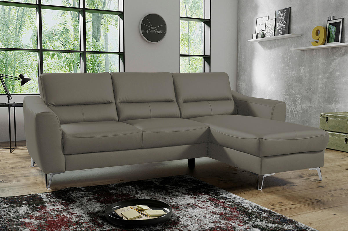ECKSOFA Sahara Echtleder Lederlook  - Chromfarben/Sahara, Design, Leder/Textil (241/168cm) - Livetastic