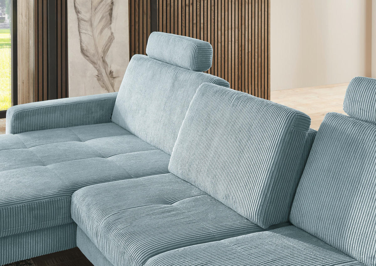 ECKSOFA in Cord Hellblau  - Schwarz/Hellblau, Modern, Textil/Metall (177/302cm) - Beldomo Style