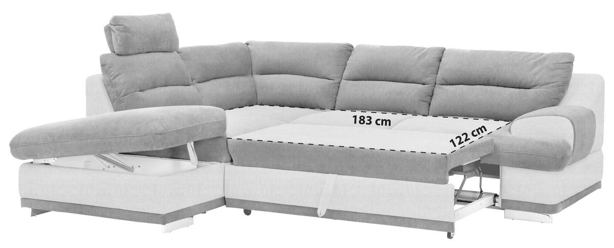 ECKSOFA Hellgrau, Anthrazit Velours  - Chromfarben/Beige, KONVENTIONELL, Textil/Metall (217/264cm) - MID.YOU