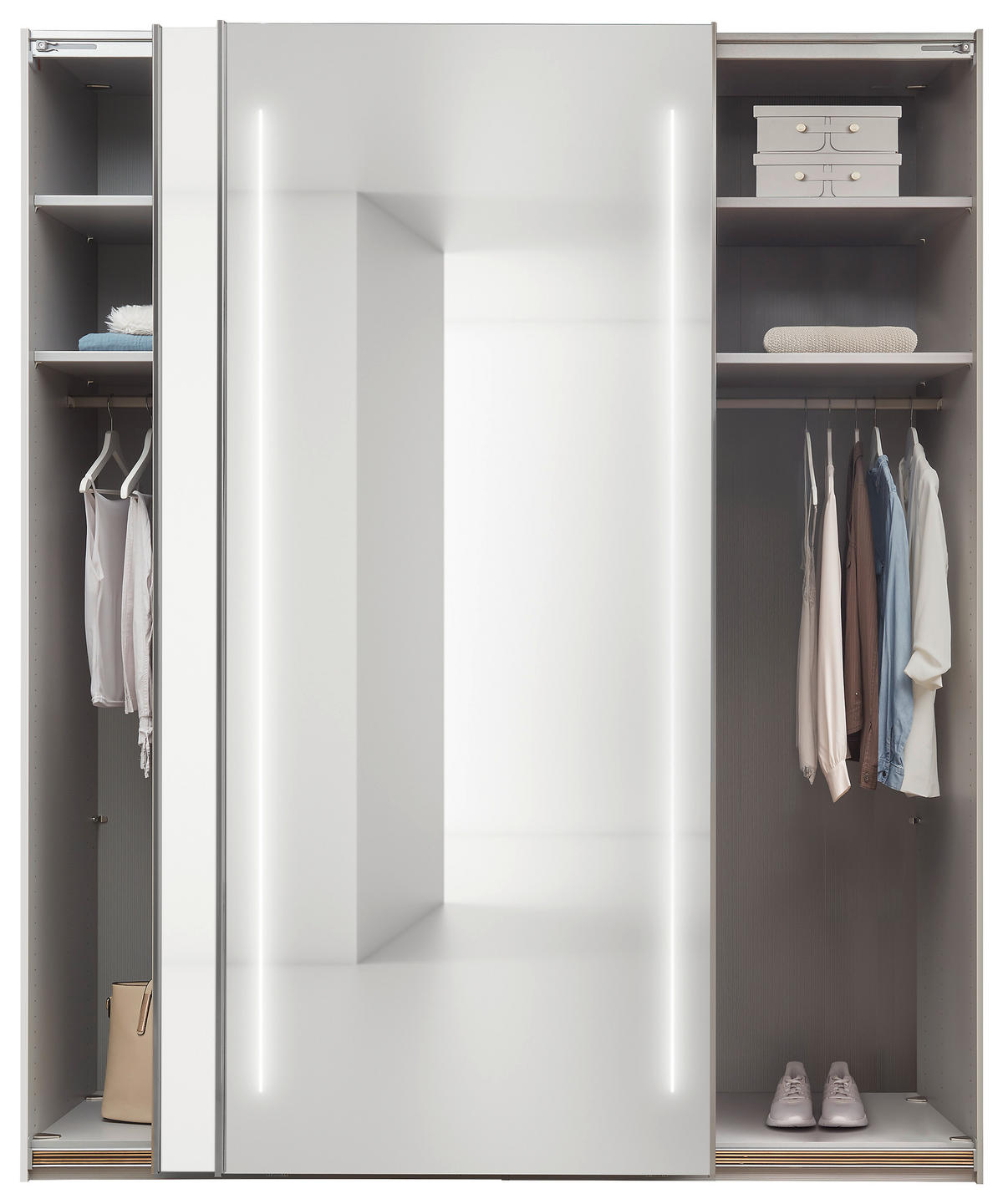 SCHWEBETÜRENSCHRANK 200/236/68 cm,  in Weiß, 2 Tür(en)  - Chromfarben/Weiß, Design, Glas/Holzwerkstoff (200/236/68cm) - Dieter Knoll
