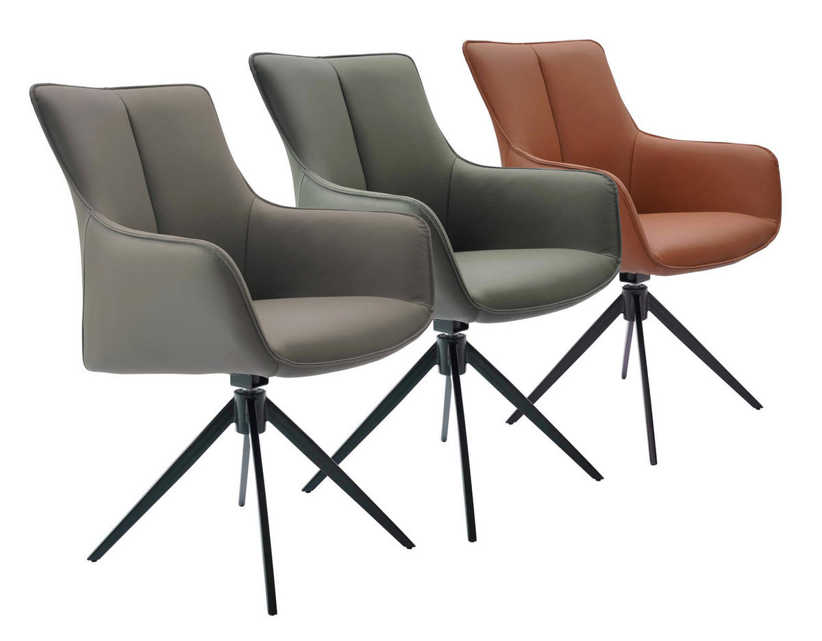 CHAISE ACCOUDOIRS  in Eisen Echtleder pigmentiert  - gris/noir, Design, cuir/métal (64/87/60cm) - Novel