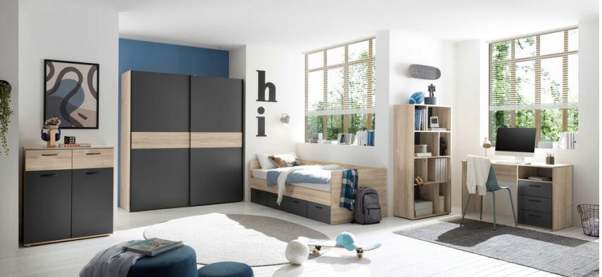 KREVET    204/65/95 cm  grafitno siva, boja hrasta  - boja hrasta/grafitno siva, Konvencionalno, pločasti materijal (204/65/95cm) - Hom`in