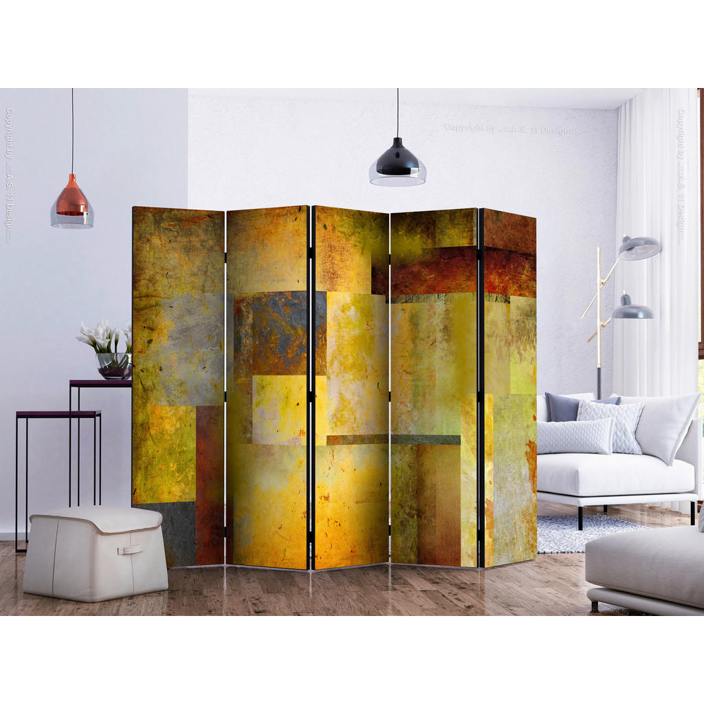 Thumbnail - artgeist Paravent, Mehrfarbig, Dunkelgelb, Holz, Textil, Kiefer, massiv, Abstraktes, 225x172x3 cm, Motiv auf Vorderseite...