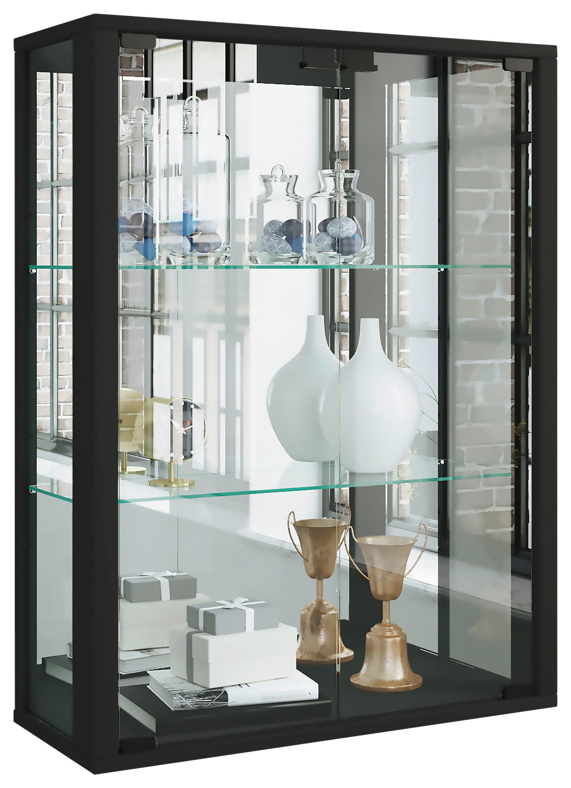HÄNGEVITRINE  in Buche Schwarz  - Schwarz, MODERN, Glas/Holz (60/80/25cm) - MID.YOU