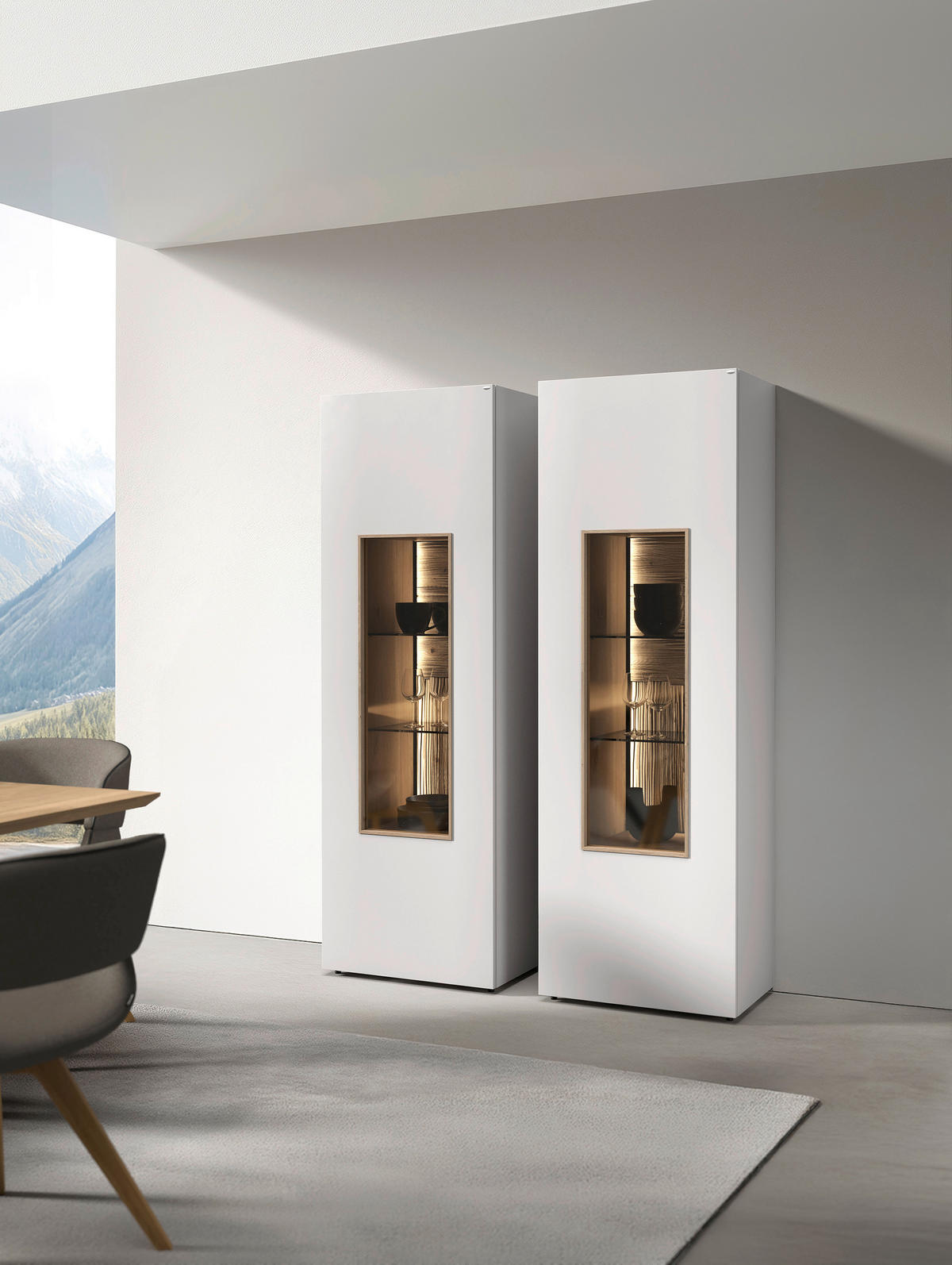 VITRINE VLACERA LIVING in furniert, mehrschichtige Massivholzplatte (Tischlerplatte) Wildeiche Weiß, Wildeiche  - Wildeiche/Weiß, Design, Glas/Holz (64/194/43cm) - Voglauer