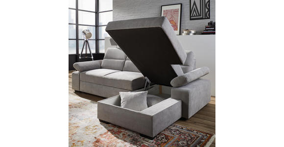 WOHNLANDSCHAFT inkl.Funktionen Hellgrau Webstoff - Dunkelbraun/Hellgrau, Design, Kunststoff/Textil (258/166cm) - Cantus