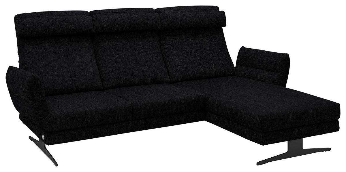 ECKSOFA in Flachgewebe Schwarz  279-327/176-217 cm  - Schwarz, Design, Textil/Metall (279-327/176-217cm) - Dieter Knoll
