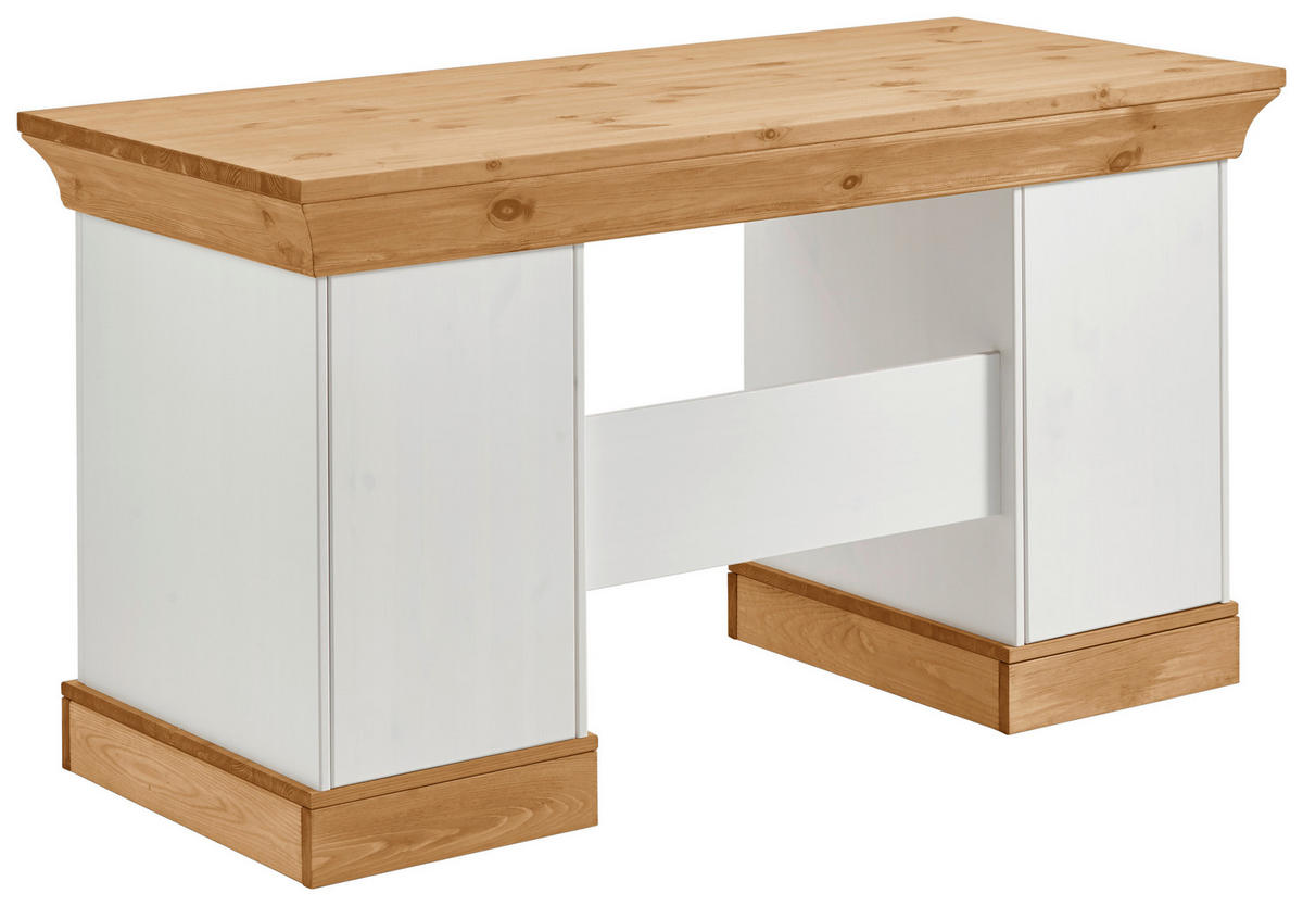 SCHREIBTISCH 143/65/77 cm  in Weiß, Laugenfarbig  - Laugenfarbig/Weiß, ROMANTIK / LANDHAUS, Holz/Metall (143/65/77cm) - Boxxx