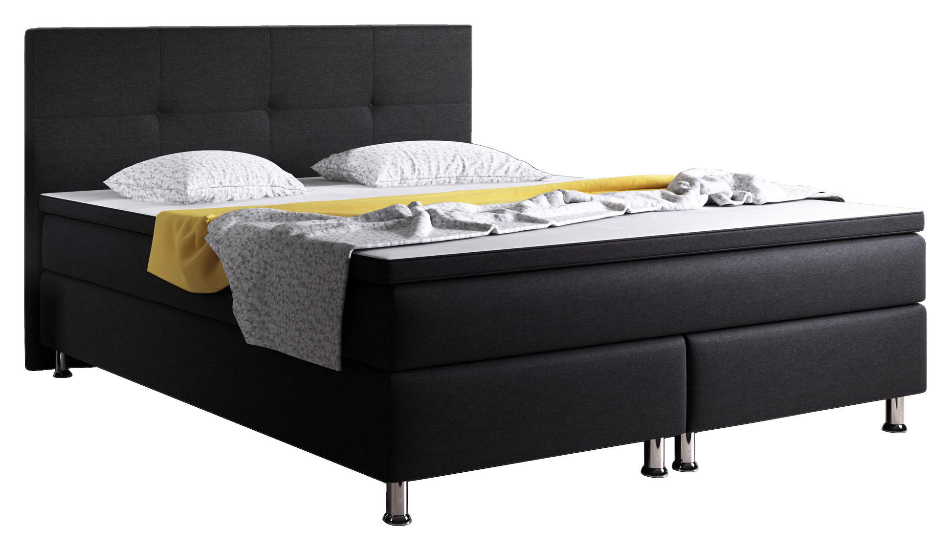 BOXSPRINGBETT 180/200 cm  in Schwarz  - Silberfarben/Schwarz, KONVENTIONELL, Textil/Metall (180/200cm) - MID.YOU