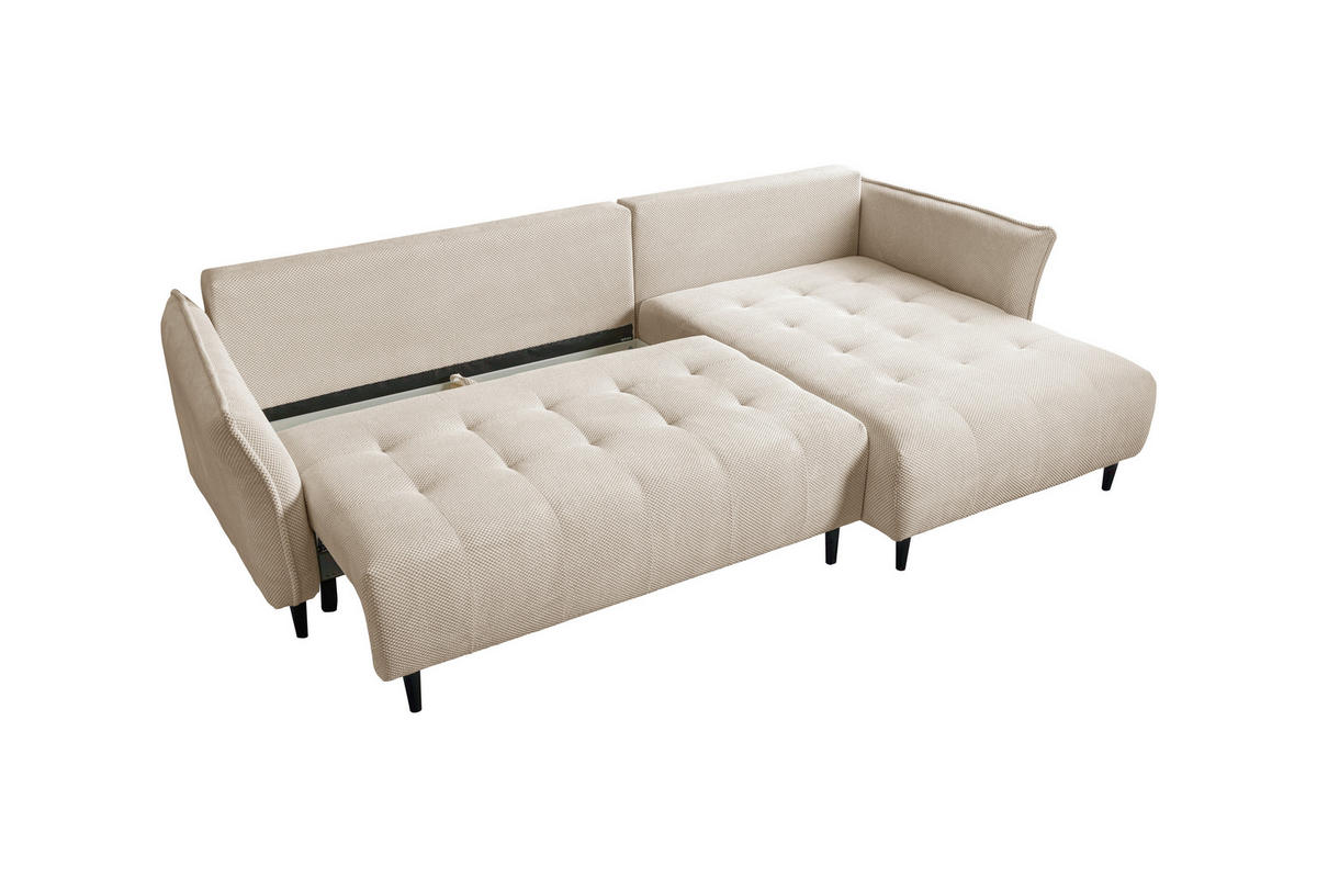 ECKSOFA MONTE CARLO Creme Struktur, Plüsch  - Creme/Schwarz, Trend, Textil (290/160cm) - MID.YOU