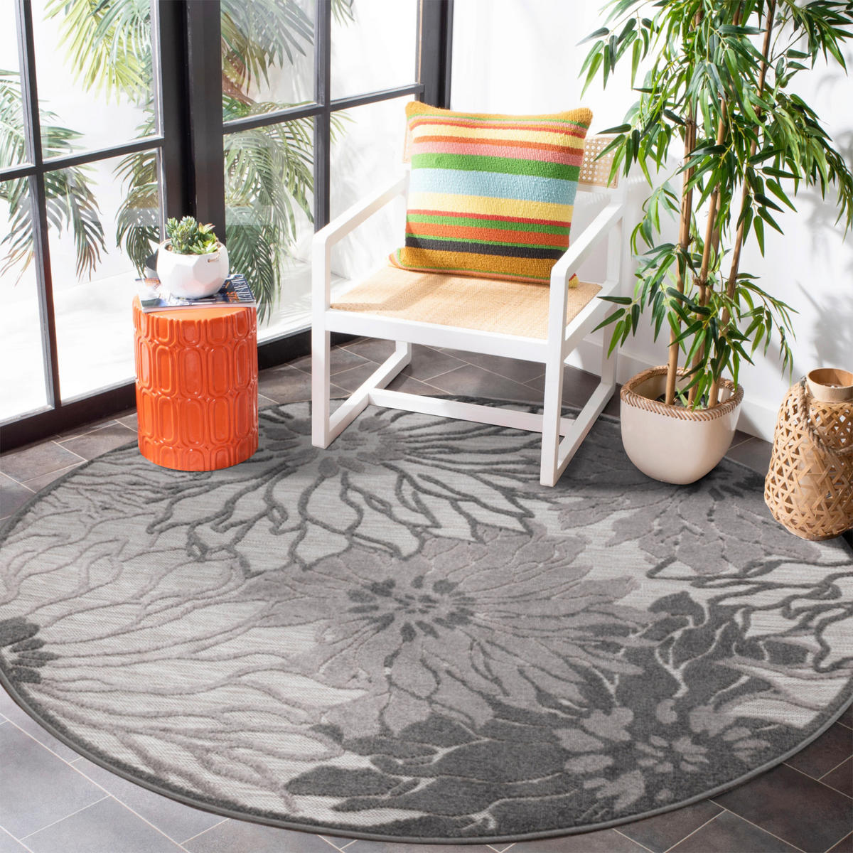 TEPIH ZA UNUTAR./VANJ. UPORAB  120 cm  siva, svijetlo siva  Floral  - siva/svijetlo siva, Lifestyle, tekstil/plastika (120cm)