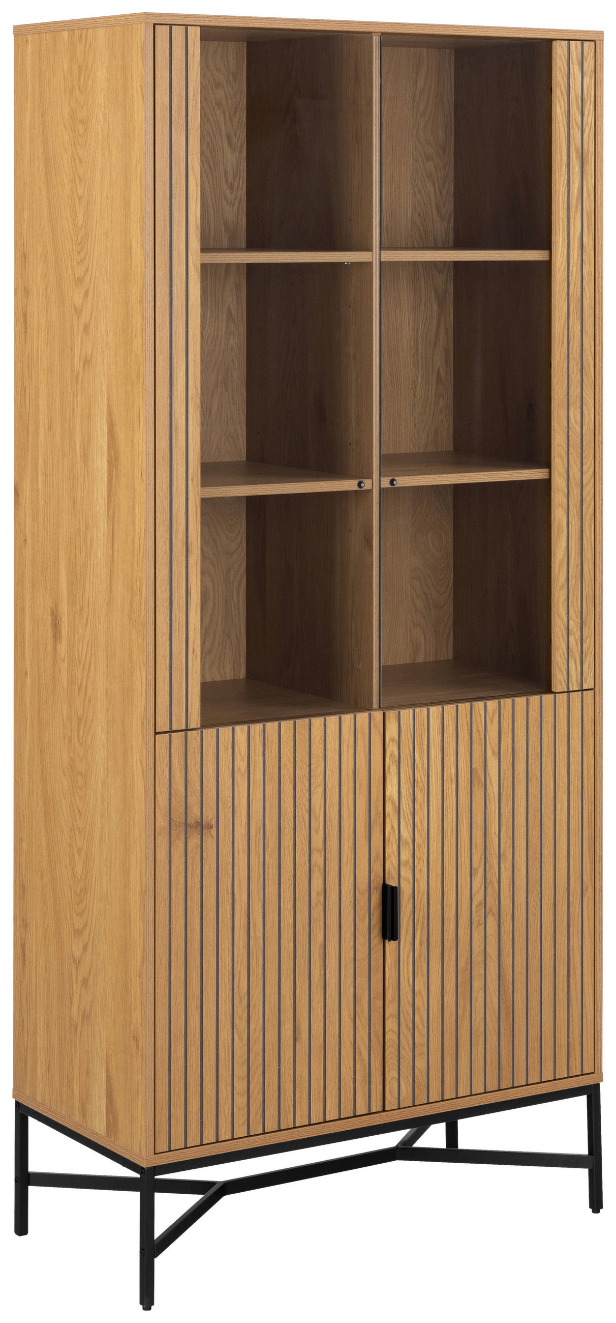 XXXLutz Vitrine Schwarz, Wildeiche 80x180x40 cm