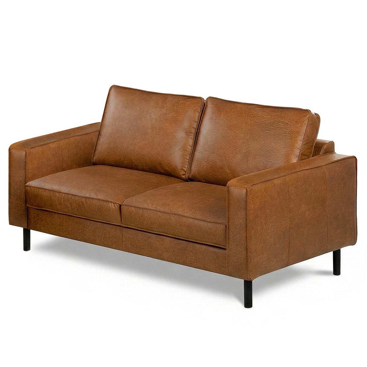 2-SITZER-SOFA  in Echtleder Cognac   - Cognac/Schwarz, Design, Leder/Metall (148/85/92cm) - Livetastic