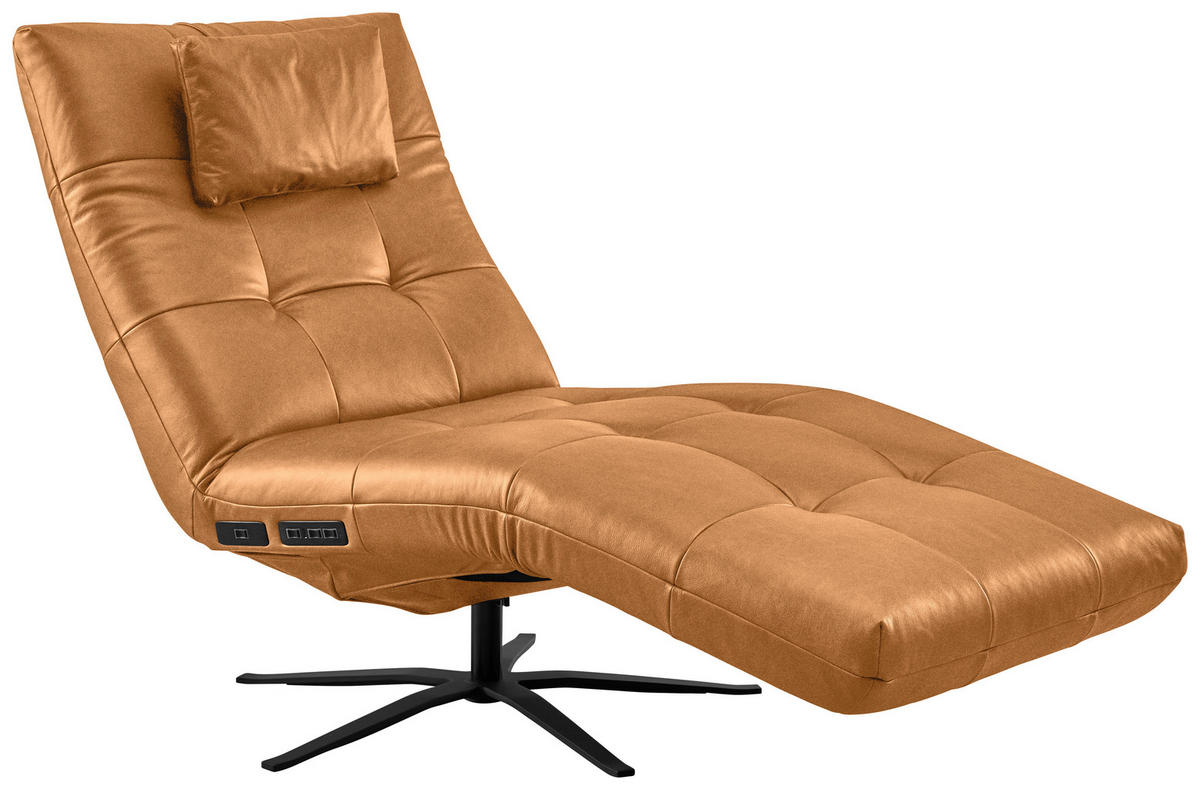 RELAXLIEGE in Echtleder Cognac  - Cognac/Schwarz, MODERN, Leder/Metall (82/53-115/156-206cm) - Pure Home Comfort