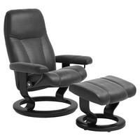 RELAXSESSELSET Echtleder Relaxfunktion, Hocker    - Schwarz, Design, Leder/Holz (76/100/71cm) - Stressless