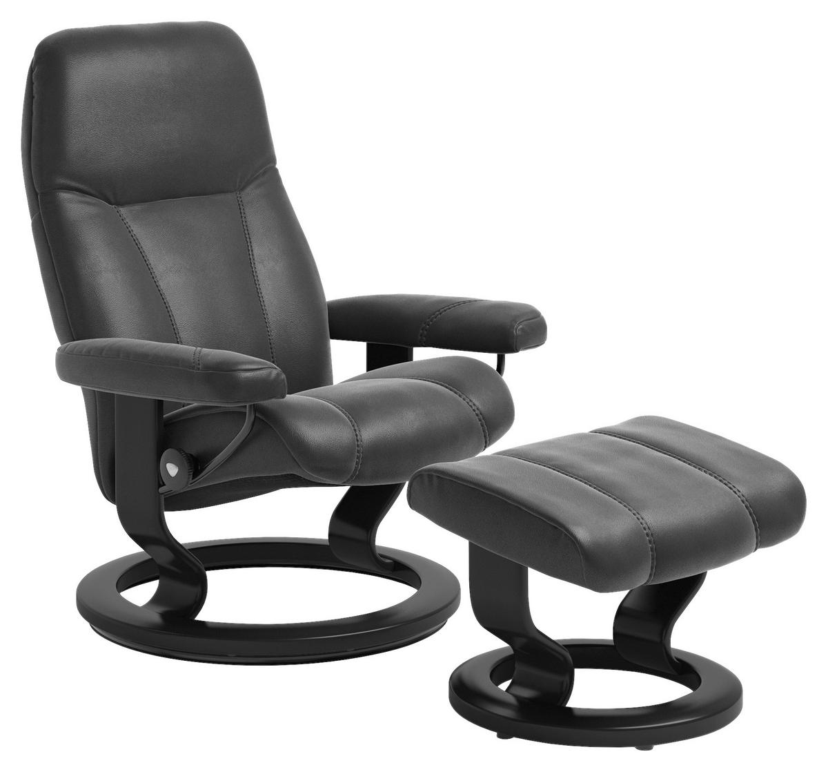 RELAXSESSELSET Echtleder Relaxfunktion, Hocker    - Schwarz, Design, Leder/Holz (76/100/71cm) - Stressless