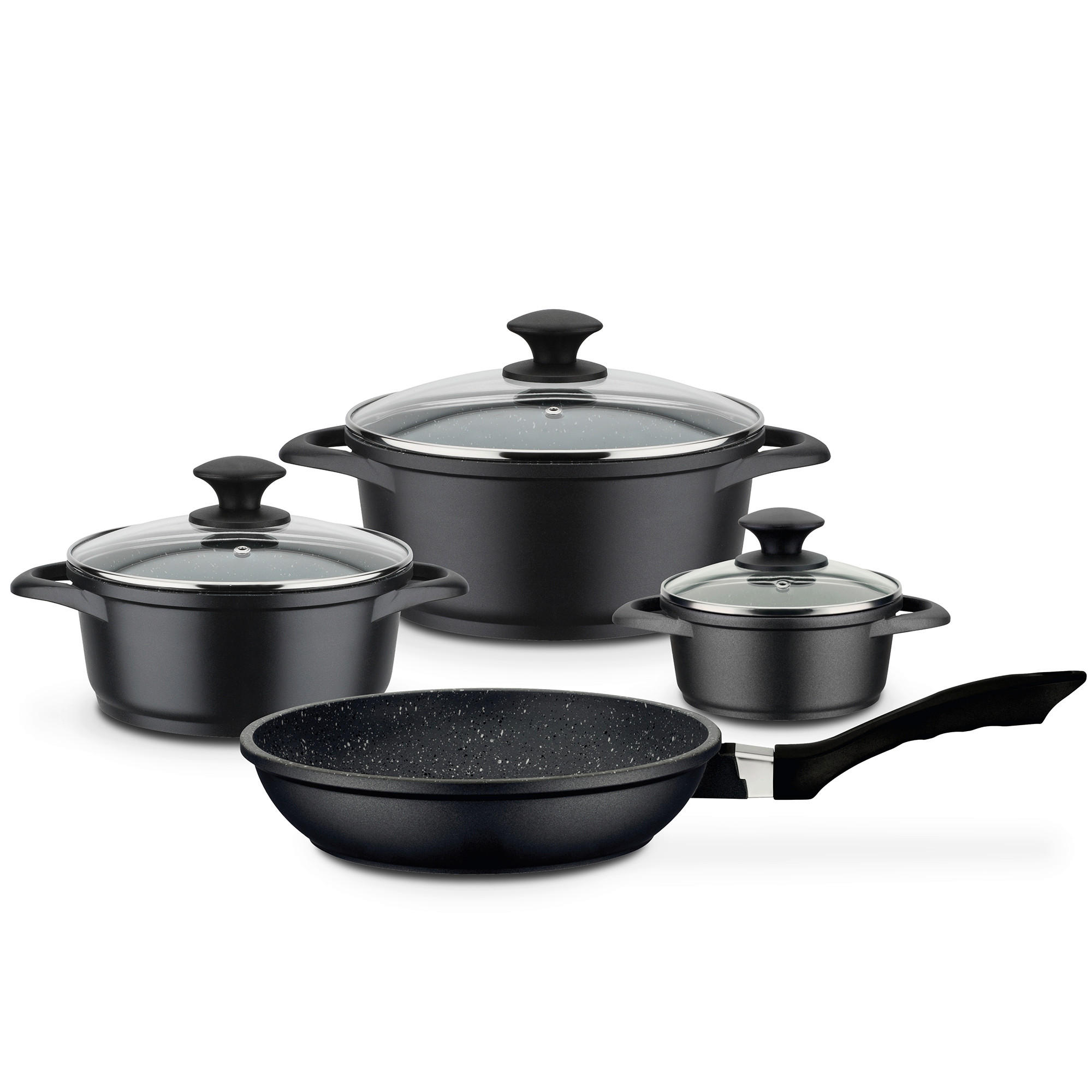 KOCHTOPFSET GOURMET GRANIT 4-teilig  - Schwarz, Basics, Metall - GSW
