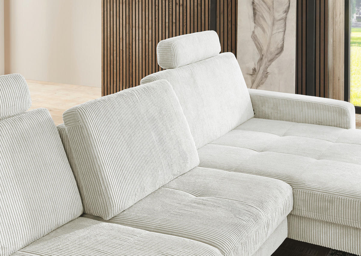 ECKSOFA in Cord Ecru  - Ecru/Schwarz, Modern, Textil/Metall (302/177cm) - Beldomo Style