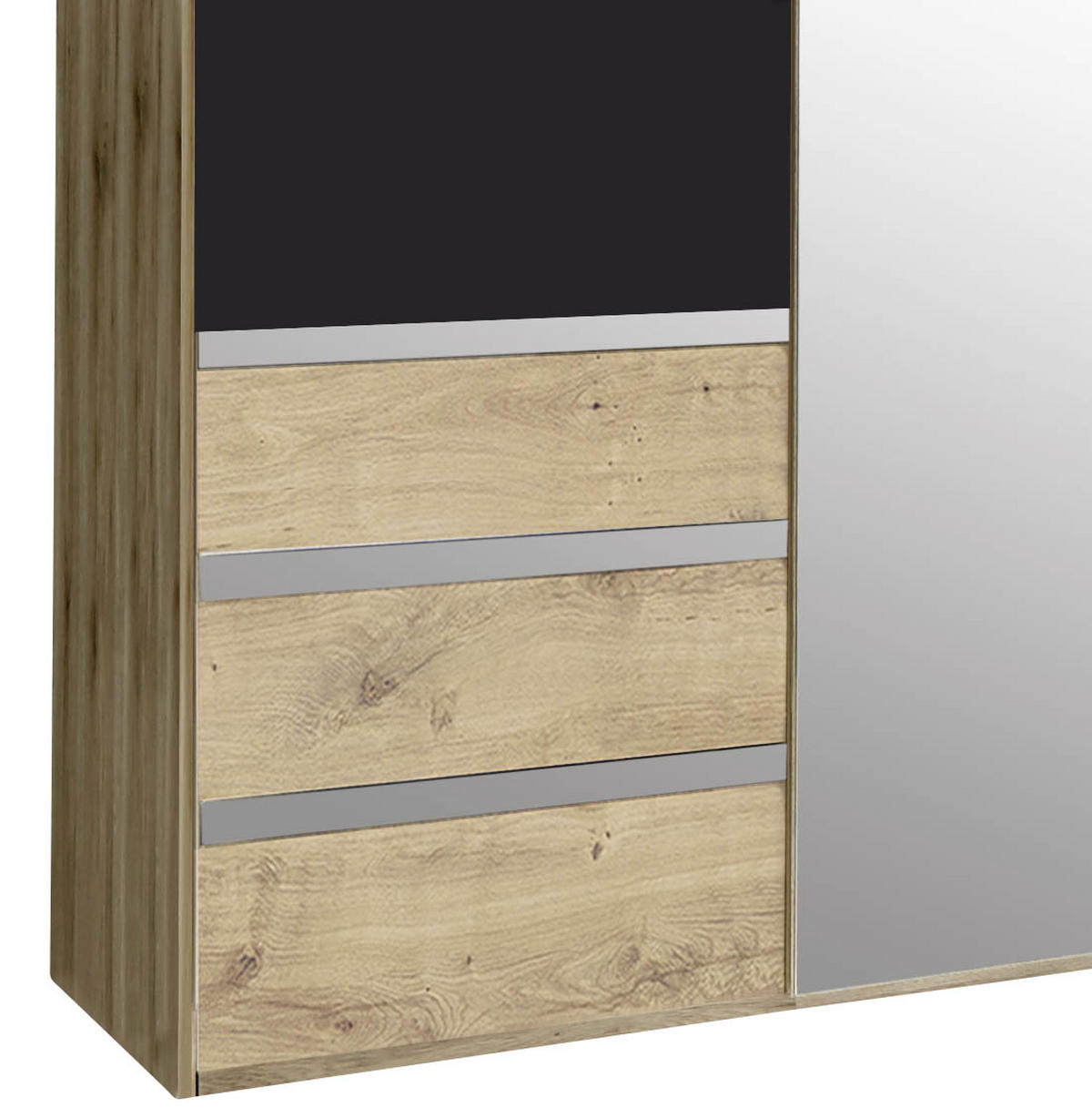 DREHTÜRENSCHRANK 200/216/58 cm 4-türig Graphitfarben, Silberfarben, Eichefarben  - Chromfarben/Eichefarben, MODERN, Glas/Holzwerkstoff (200/216/58cm) - MID.YOU
