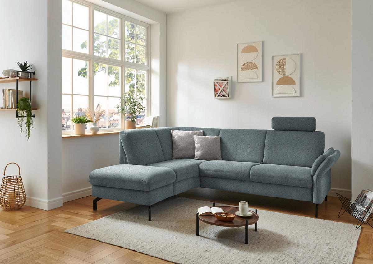 ECKSOFA in Flachgewebe Blaugrau  190/241 cm  - Blaugrau/Schwarz, KONVENTIONELL, Textil/Metall (190/241cm) - Beldomo Comfort