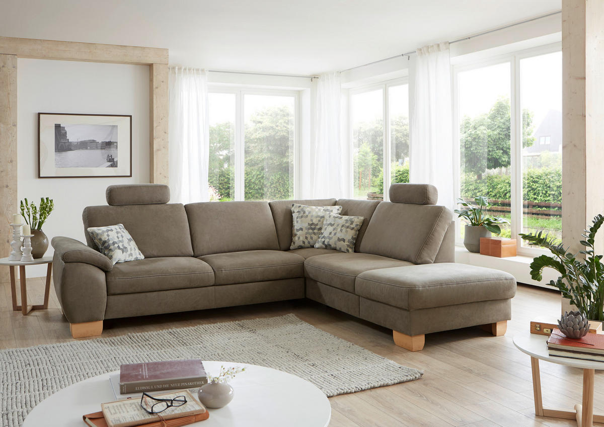 ECKSOFA in Mikrofaser Hellgrün  - Wildeiche/Beige, Konventionell, Holz/Textil (236/286cm) - Voleo