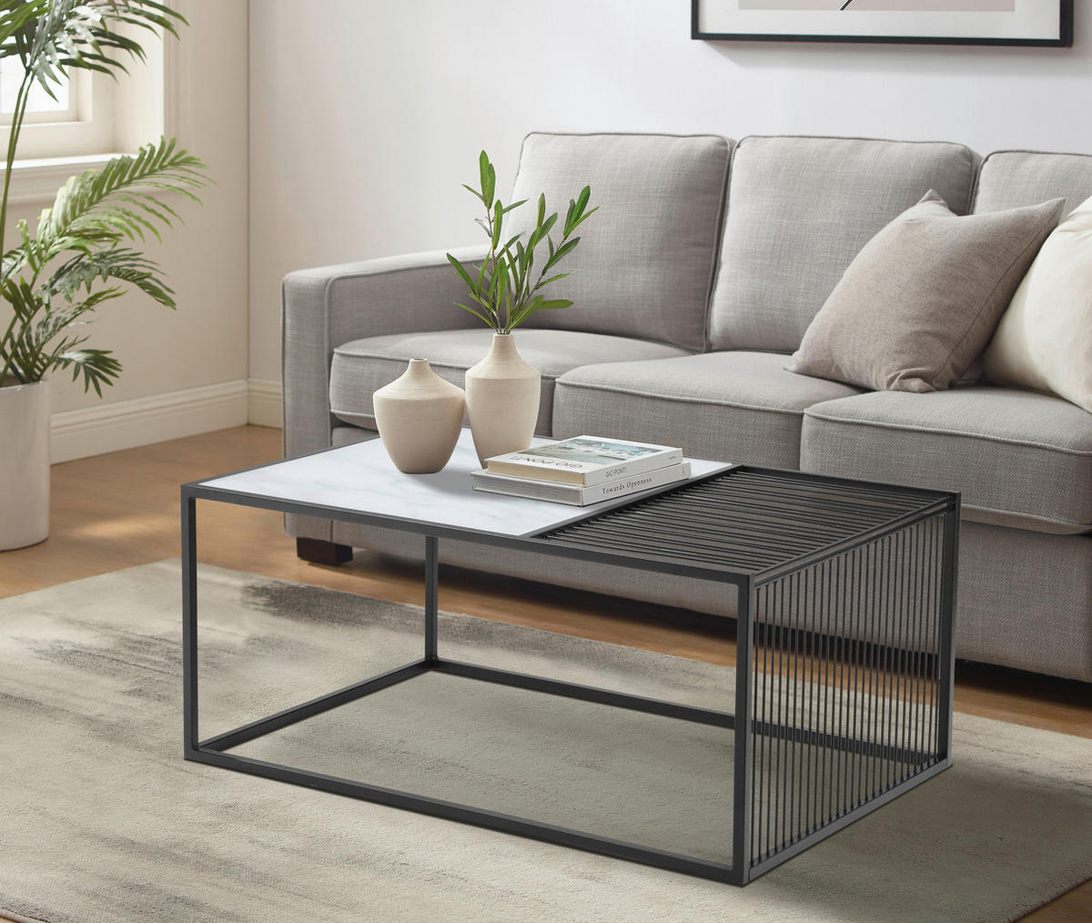 KONFERENČNÍ STOLEK, černá, bílá, kov, sklo, 90/60/40 cm - bílá/černá, Design, kov/sklo (90/60/40cm) - Livetastic
