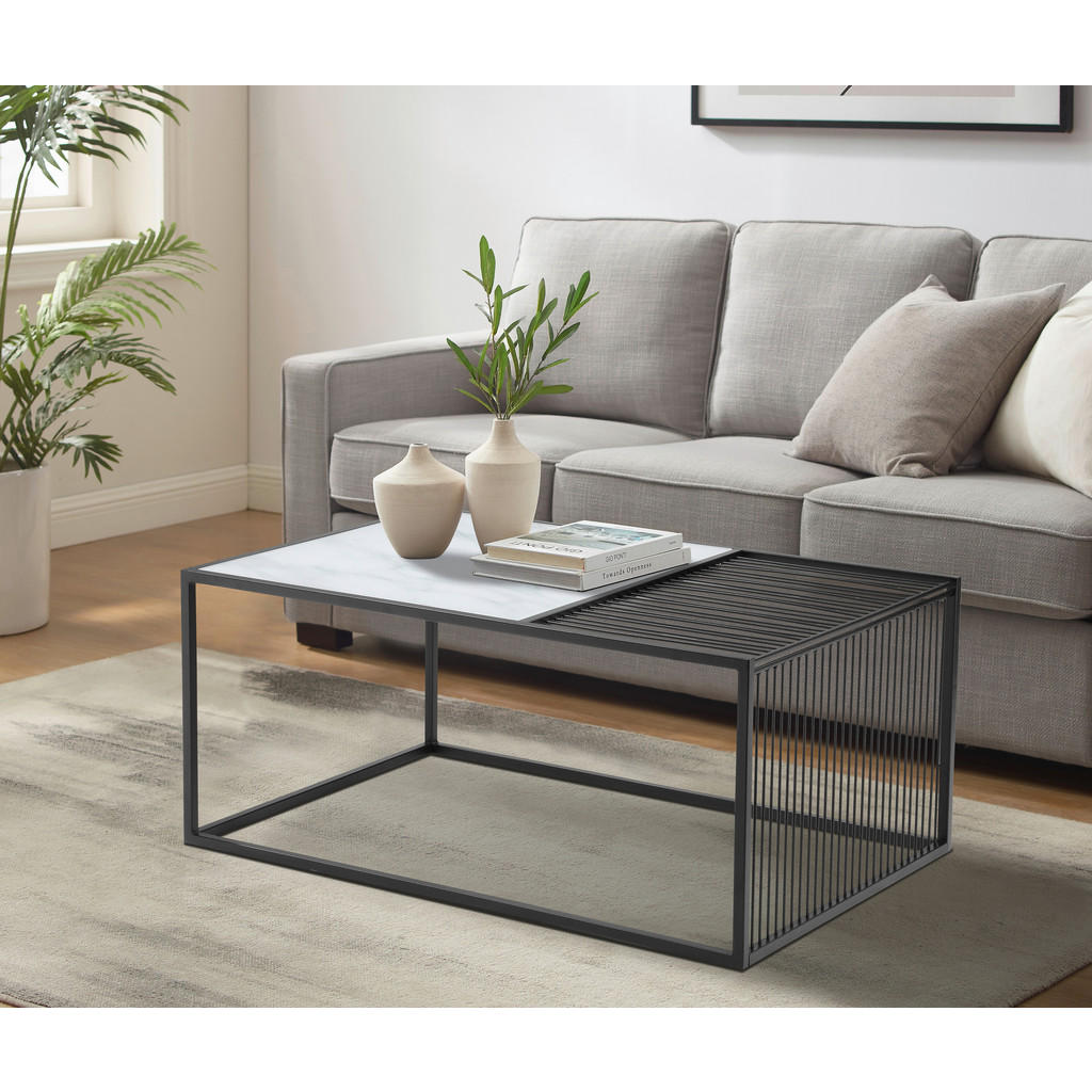Thumbnail - Livetastic Couchtisch, Schwarz, Weiß, Metall, Glas, rechteckig, Flachrohr, 60x40x90 cm, Wohnzimmer, Wohnzimmertische, Co...