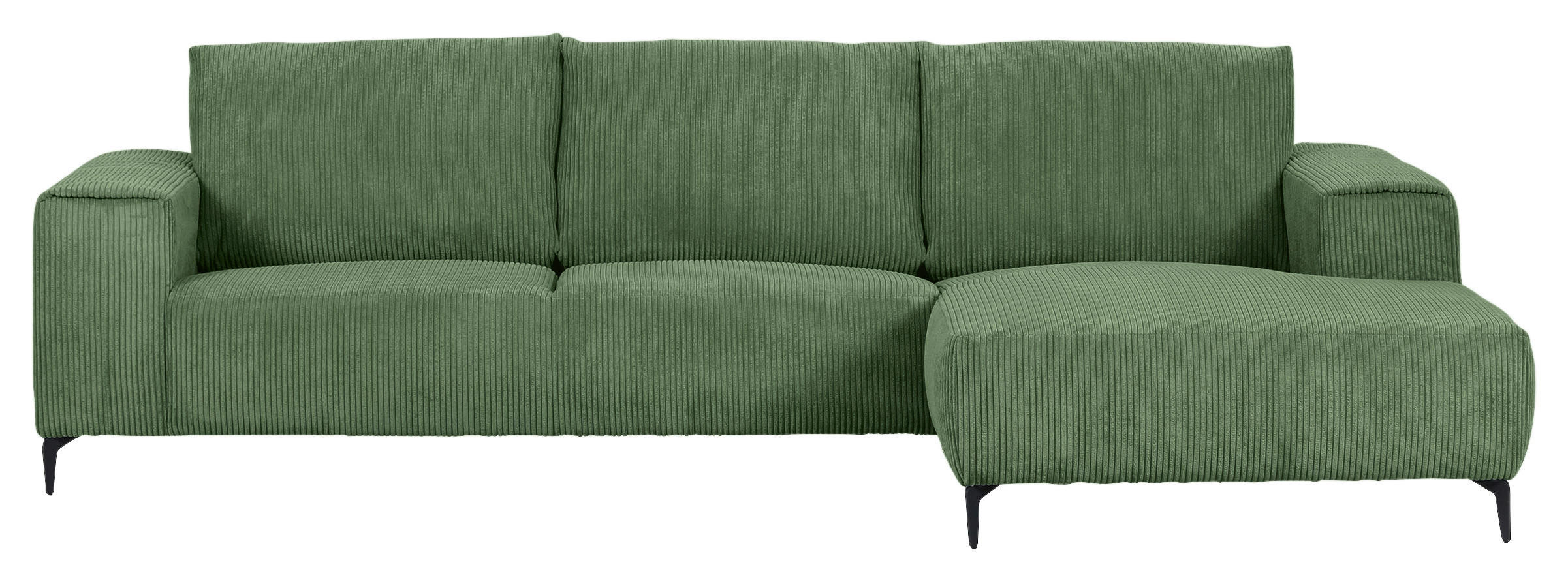 ECKSOFA Olivgrün Cord  - Schwarz/Olivgrün, KONVENTIONELL, Textil/Metall (285/170cm) - Carryhome