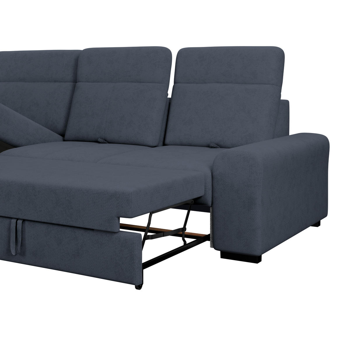 ECKSOFA Blau Chenille Rücken echt, Kopfteilverstellung  - Blau/Schwarz, KONVENTIONELL, Holz/Textil (203/286cm) - MID.YOU