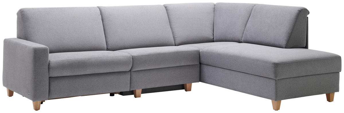 ECKSOFA in Flachgewebe Grau  261/203 cm  - Eichefarben/Grau, KONVENTIONELL, Holz/Textil (261/203cm) - Sedda