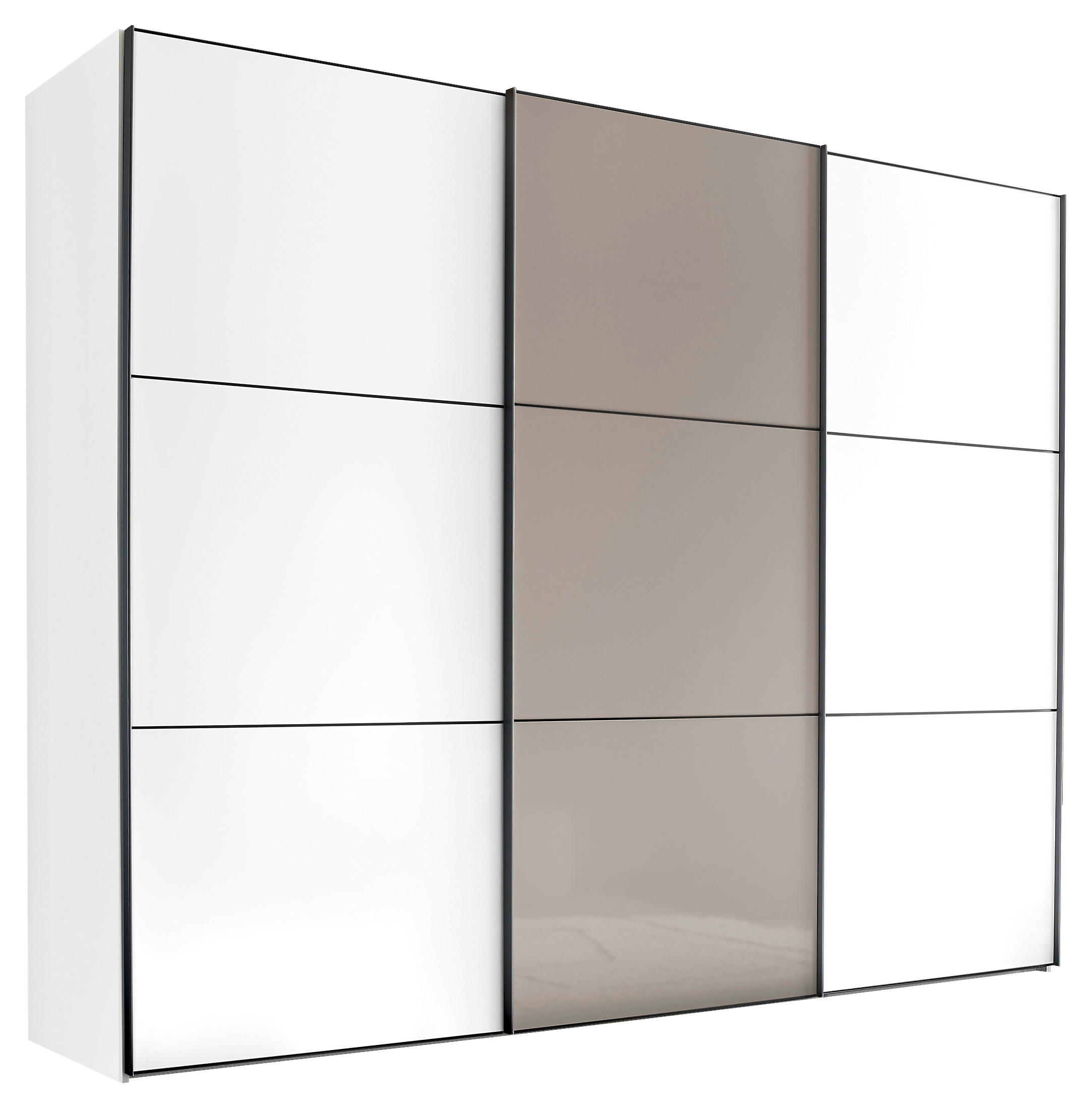 Moderano Schwebetürenschrank Schwarz, Weiß, Dunkelgrau 249x222x68 cm