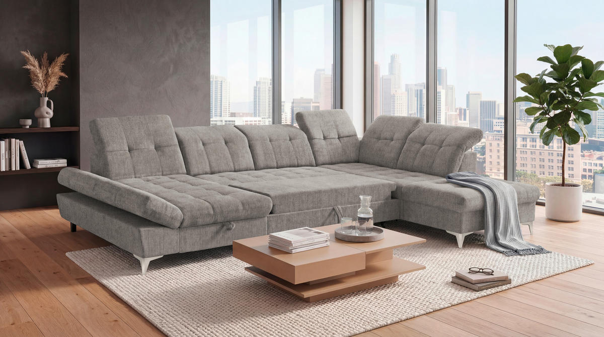 WOHNLANDSCHAFT MERCY Taupe Mikrovelours  - Taupe/Kaschmir, MODERN, Kunststoff/Textil (169/348/245cm) - MID.YOU