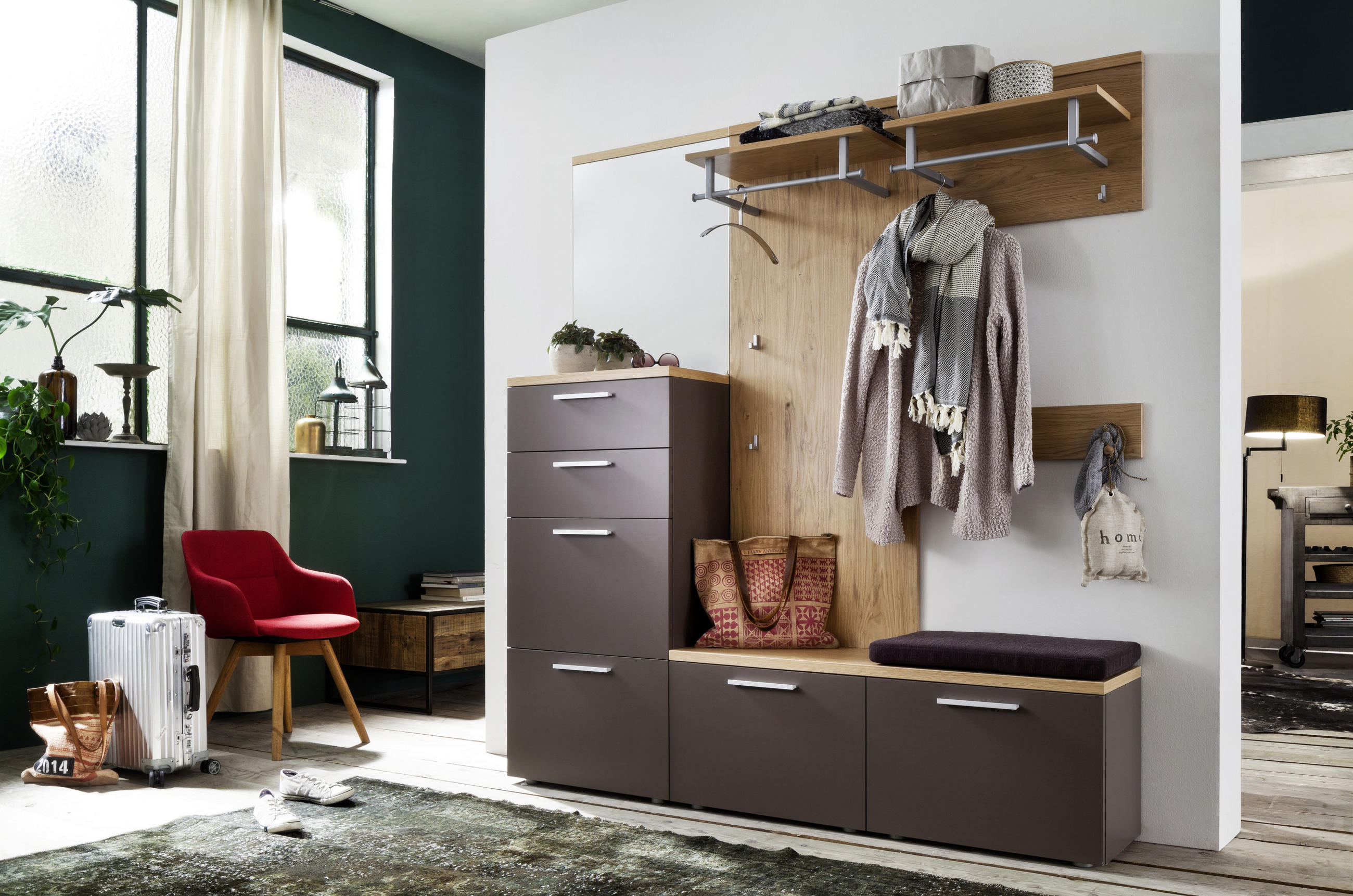 GARDEROBE Braun, Eichefarben - Eichefarben/Braun, Design, Glas/Holz (181/201/35cm) - Cassando