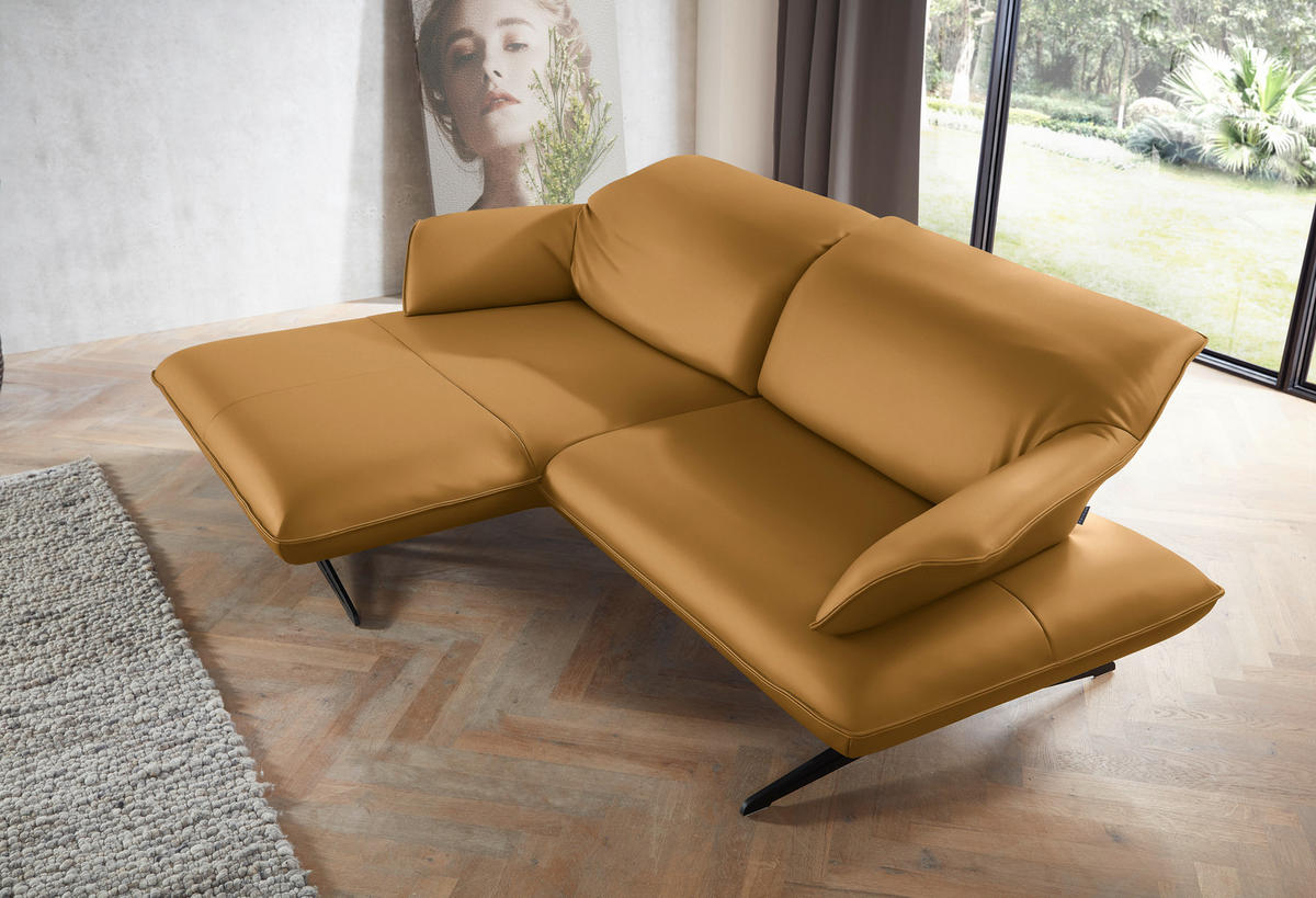 ECKSOFA in Echtleder Bernsteinfarben  - Beige/Bernsteinfarben, Design, Leder/Metall (169/252cm) - Koinor