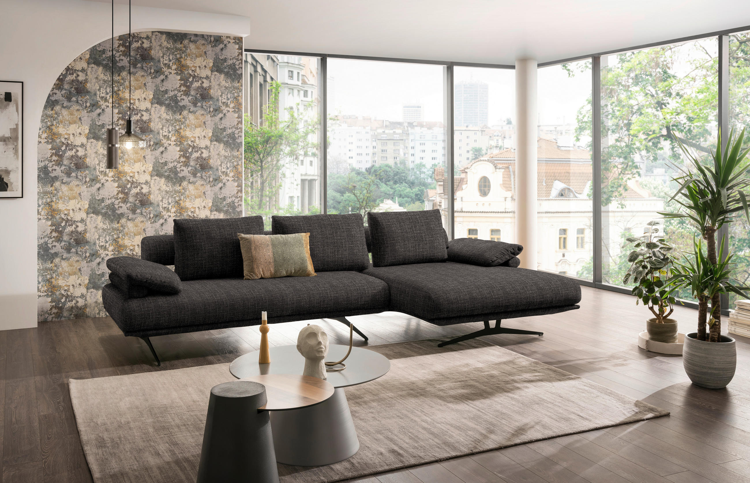 ECKSOFA in Chenille Dunkelbraun  - Dunkelbraun/Schwarz, Design, Textil/Metall (334/168cm) - Dieter Knoll