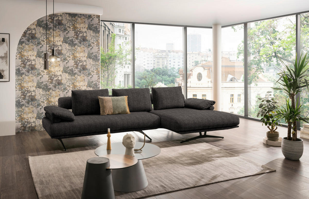 ECKSOFA in Chenille Dunkelbraun  334/168 cm  - Dunkelbraun/Schwarz, Design, Textil/Metall (334/168cm) - Dieter Knoll