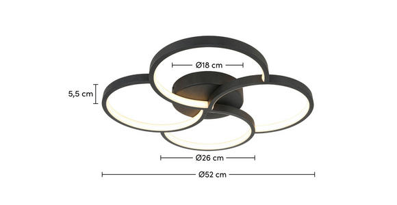DECKENLEUCHTE 52/5,5 cm  - Schwarz/Weiß, Trend, Kunststoff/Metall (52/5,5cm) - Novel