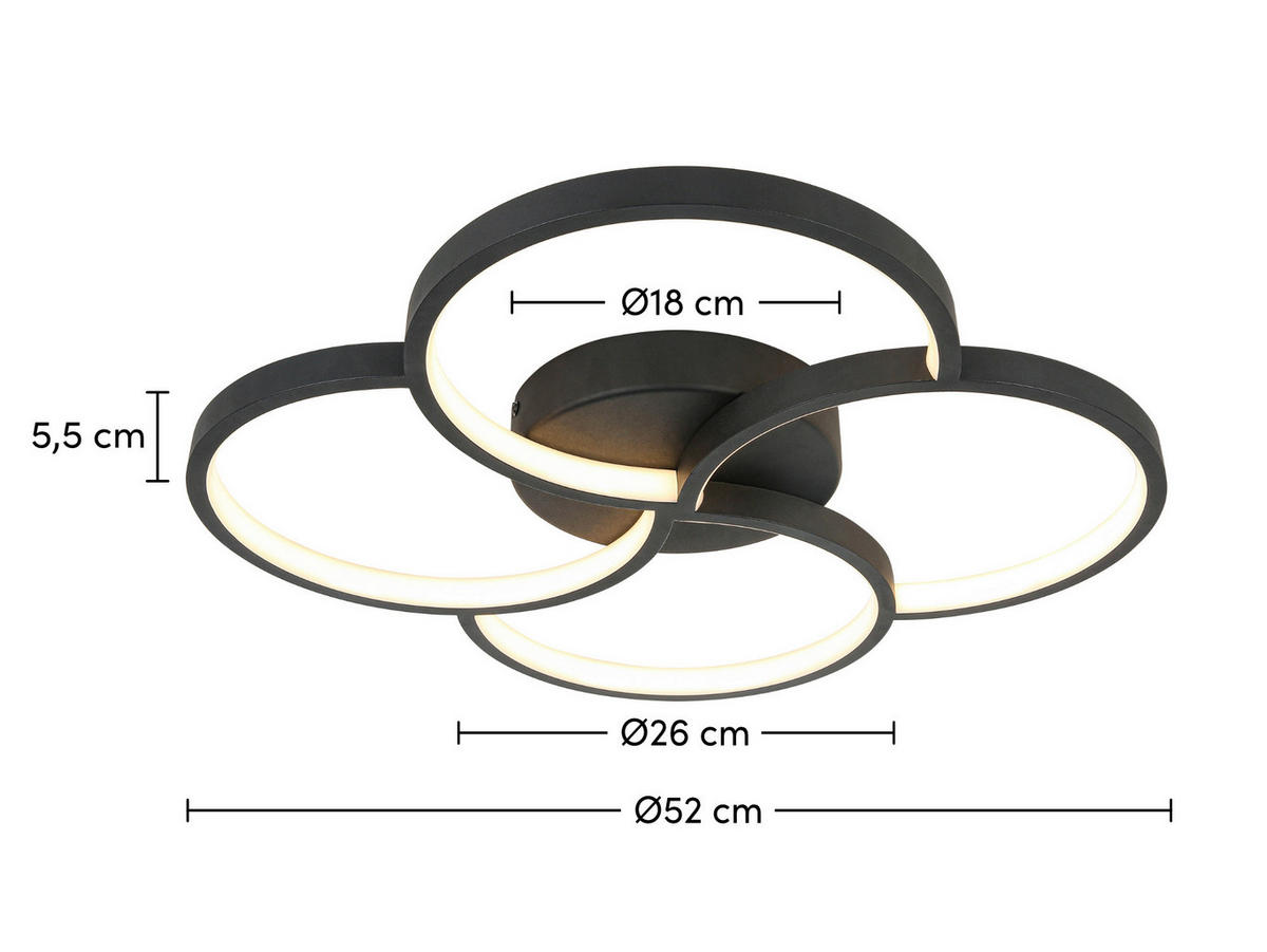DECKENLEUCHTE 52/5,5 cm   - Schwarz/Weiß, Trend, Kunststoff/Metall (52/5,5cm) - Novel