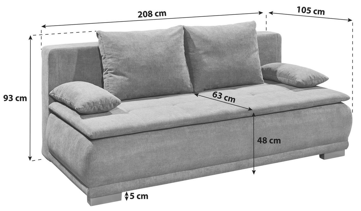 KANAPÉÁGY textil, faalapú anyag szürke  - ezüst/szürke, Modern, műanyag/faalapú anyag (208/93/105cm) - MID.YOU