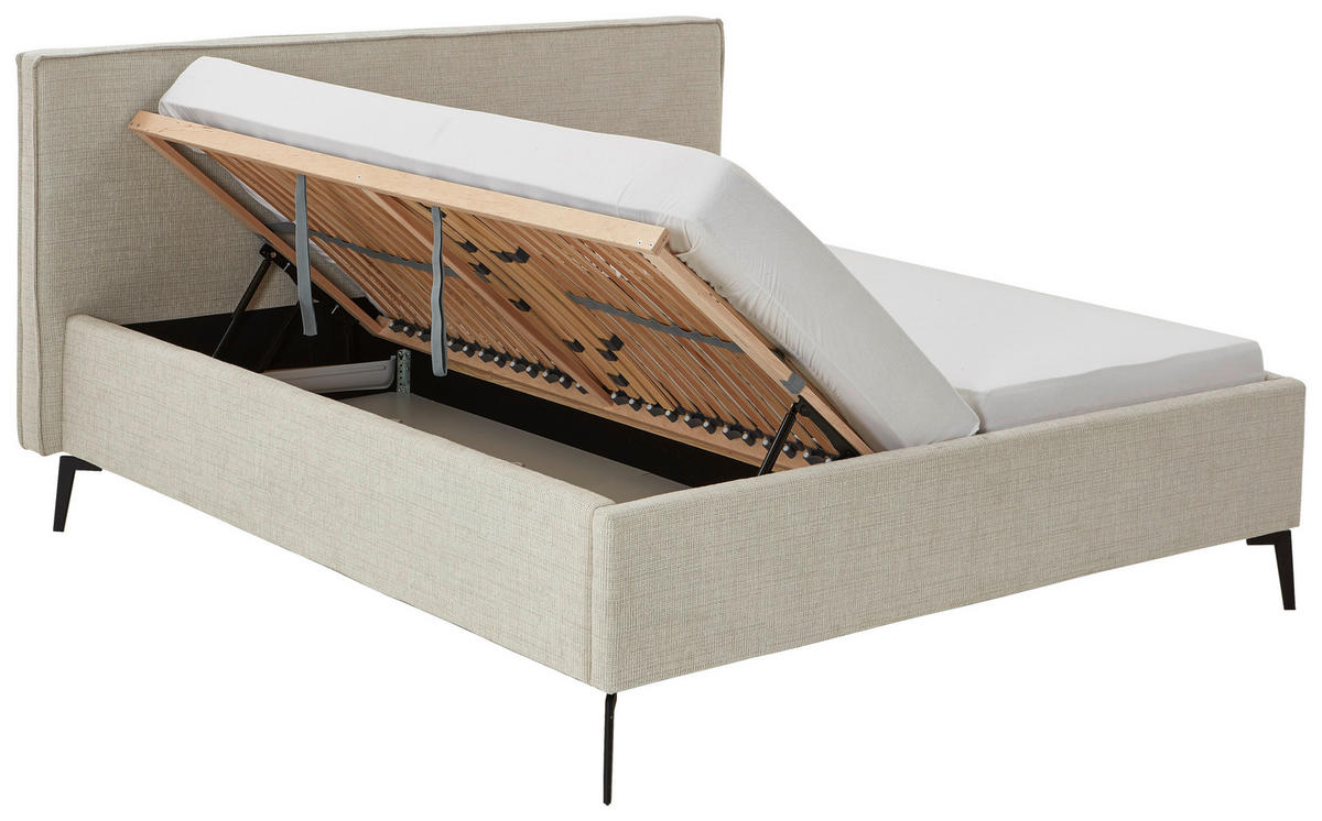 POLSTERBETT 180/200 cm  in Greige  - Greige/Birkefarben, Design, Holz/Textil (180/200cm) - home24
