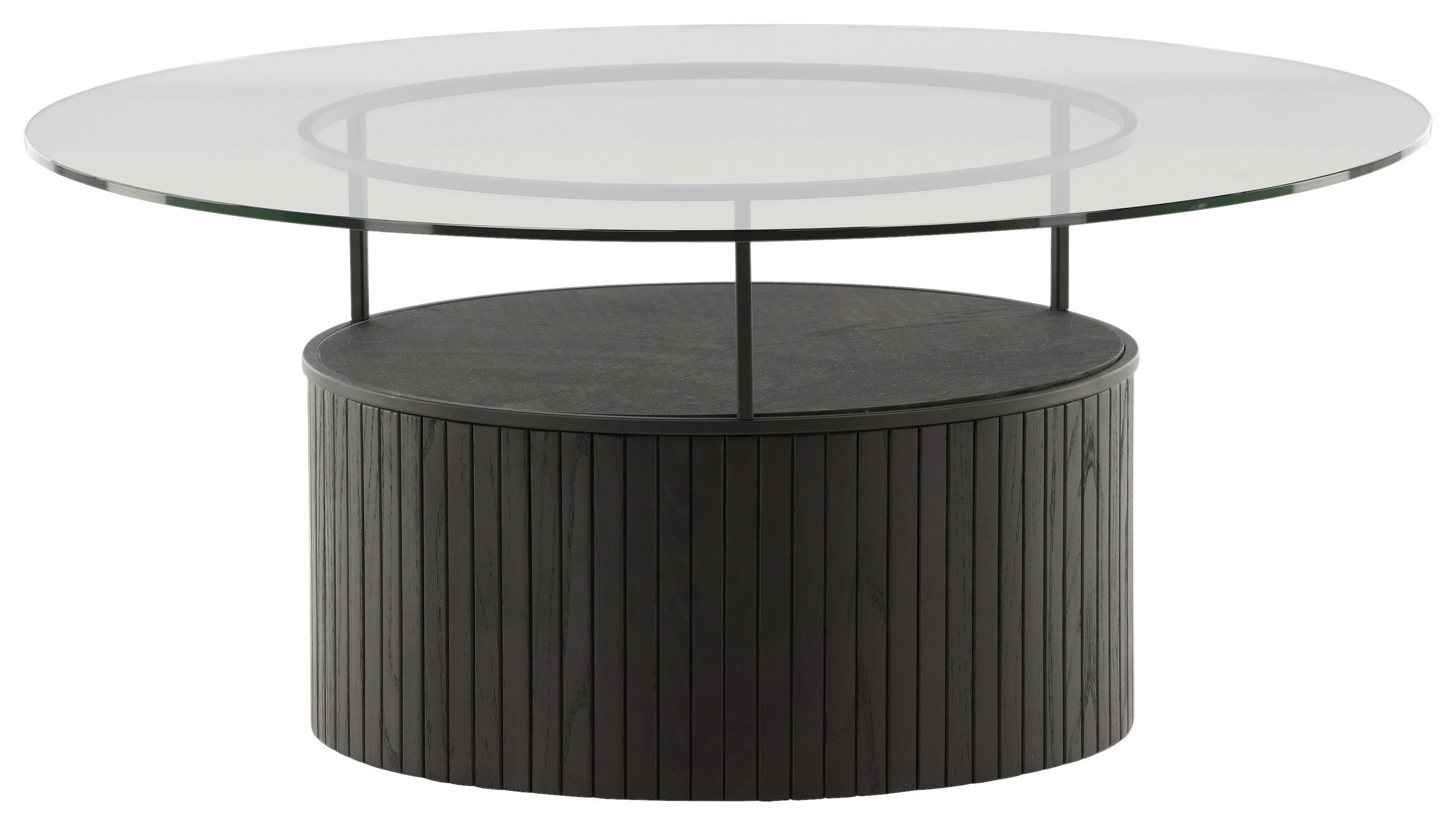 COUCHTISCH Esche furniert, teilmassiv Klarglas 90/90/40 cm rund Klar, Schwarz  - Klar/Schwarz, Design, Glas/Holz (90/90/40cm) - Livetastic