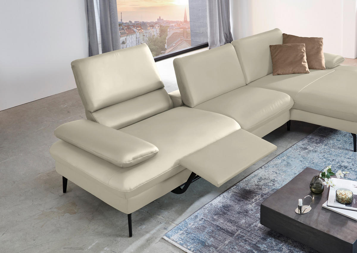 ECKSOFA in Echtleder Ecru  - Ecru/Schwarz, Design, Leder/Metall (325/157cm) - Dieter Knoll