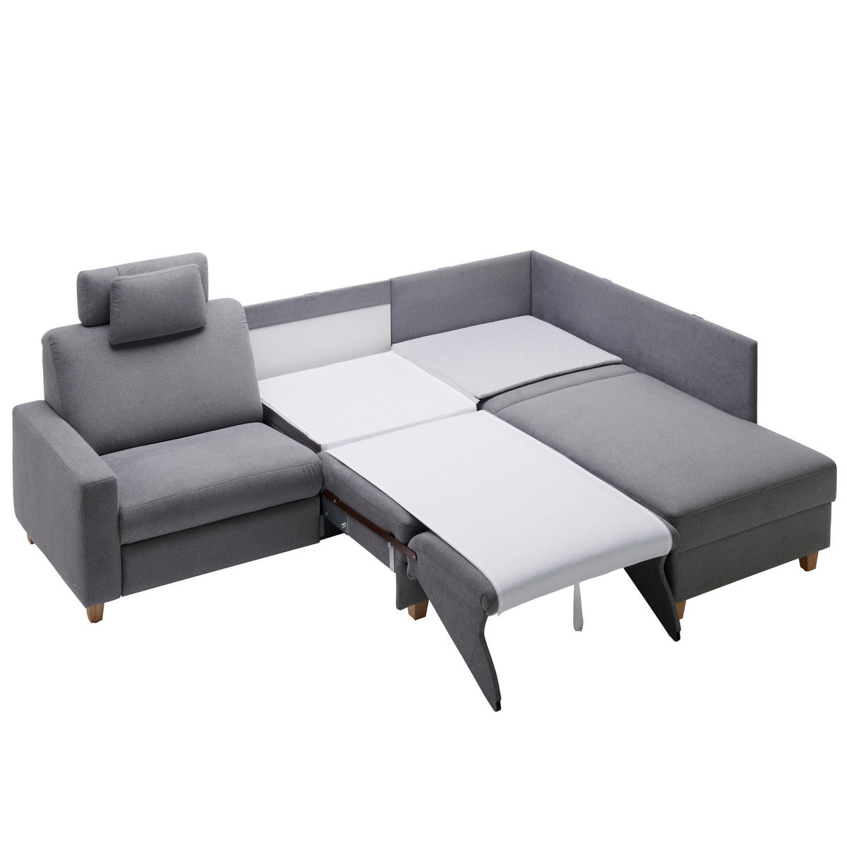 ECKSOFA in Flachgewebe Grau  203/261 cm  - Eichefarben/Grau, KONVENTIONELL, Holz/Textil (203/261cm) - Sedda
